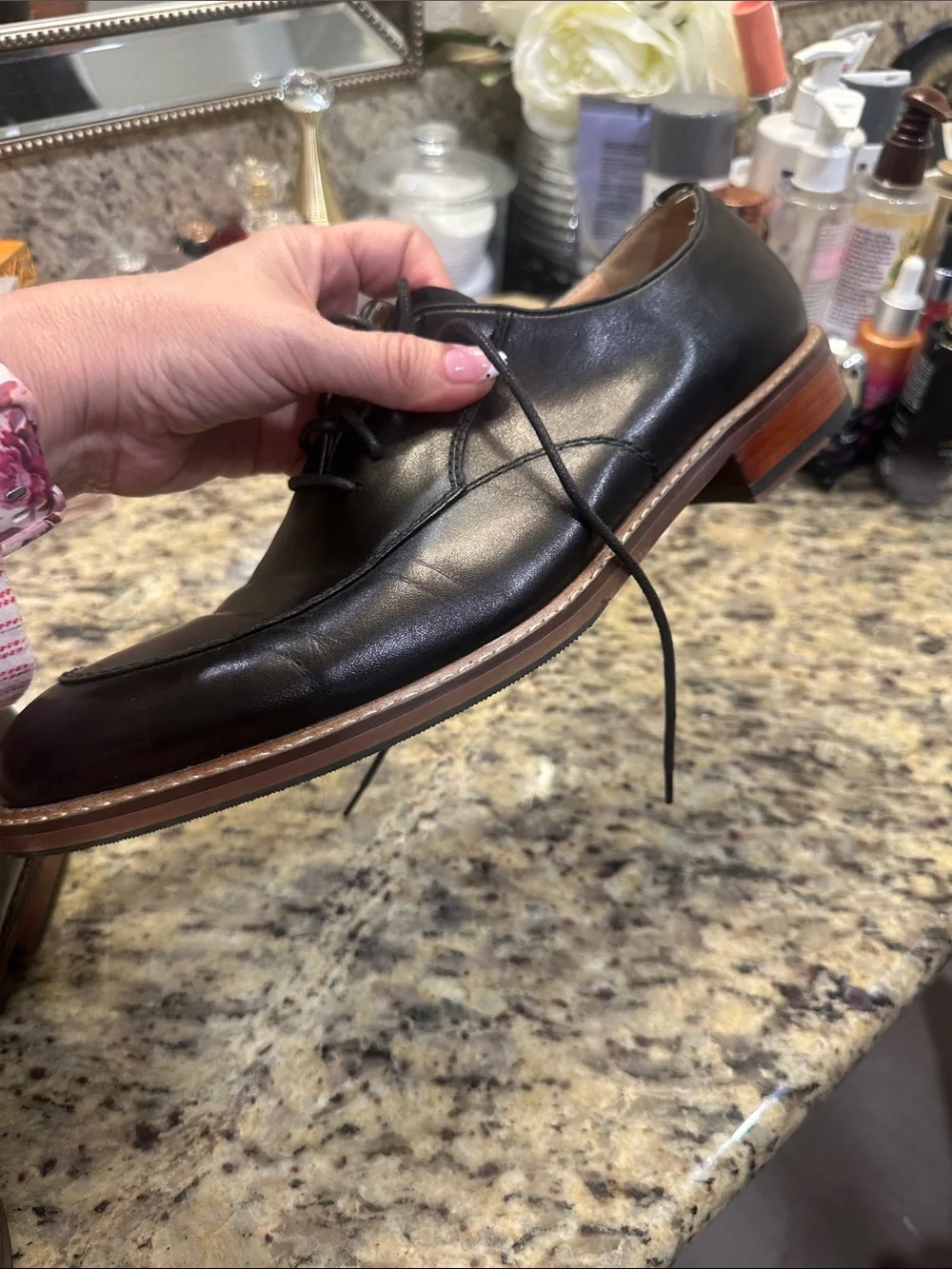 Classic Black Leather Derby Oxfords with Contrast Welt